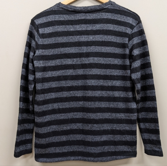 NWT Zara Black and Gray Striped Sweater With a Pink Flower Accent - Picture 3 of 6